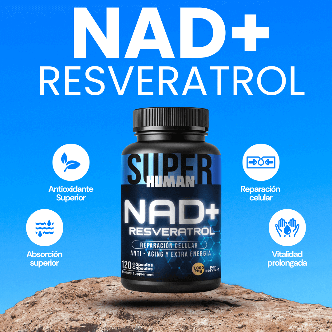 NAD + Resveratrol - Cápsulas de Reparación Celular Antienvejecimiento y Energía Extra (120 Cápsulas) - SuperHuman™