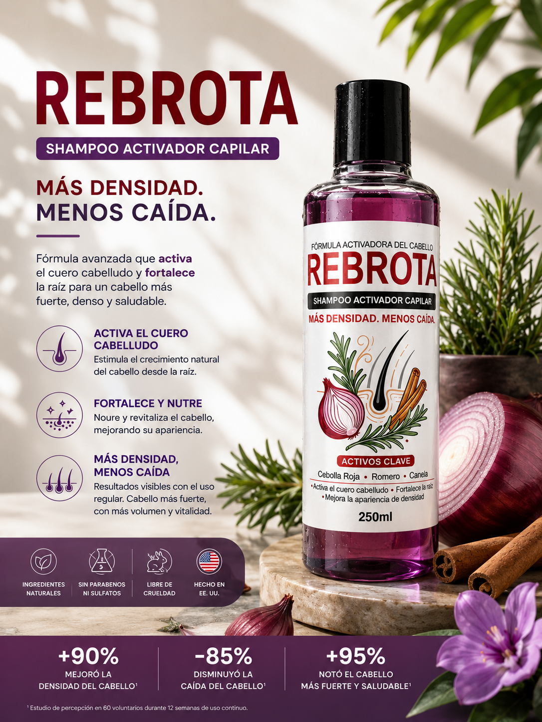 Shampoo de Cebolla – Fortalecimiento Capilar y Control de Caída con Romero y Canela