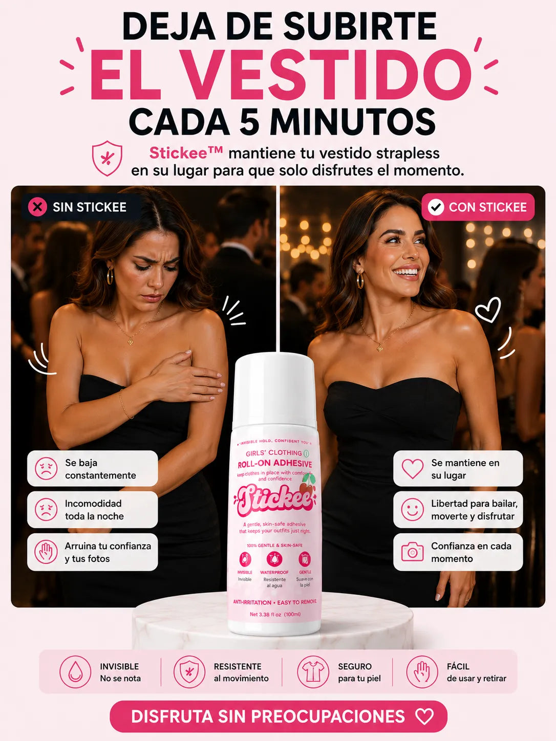 Stickee Adhesivo Roll-On para Mantener tu Ropa en Su Lugar