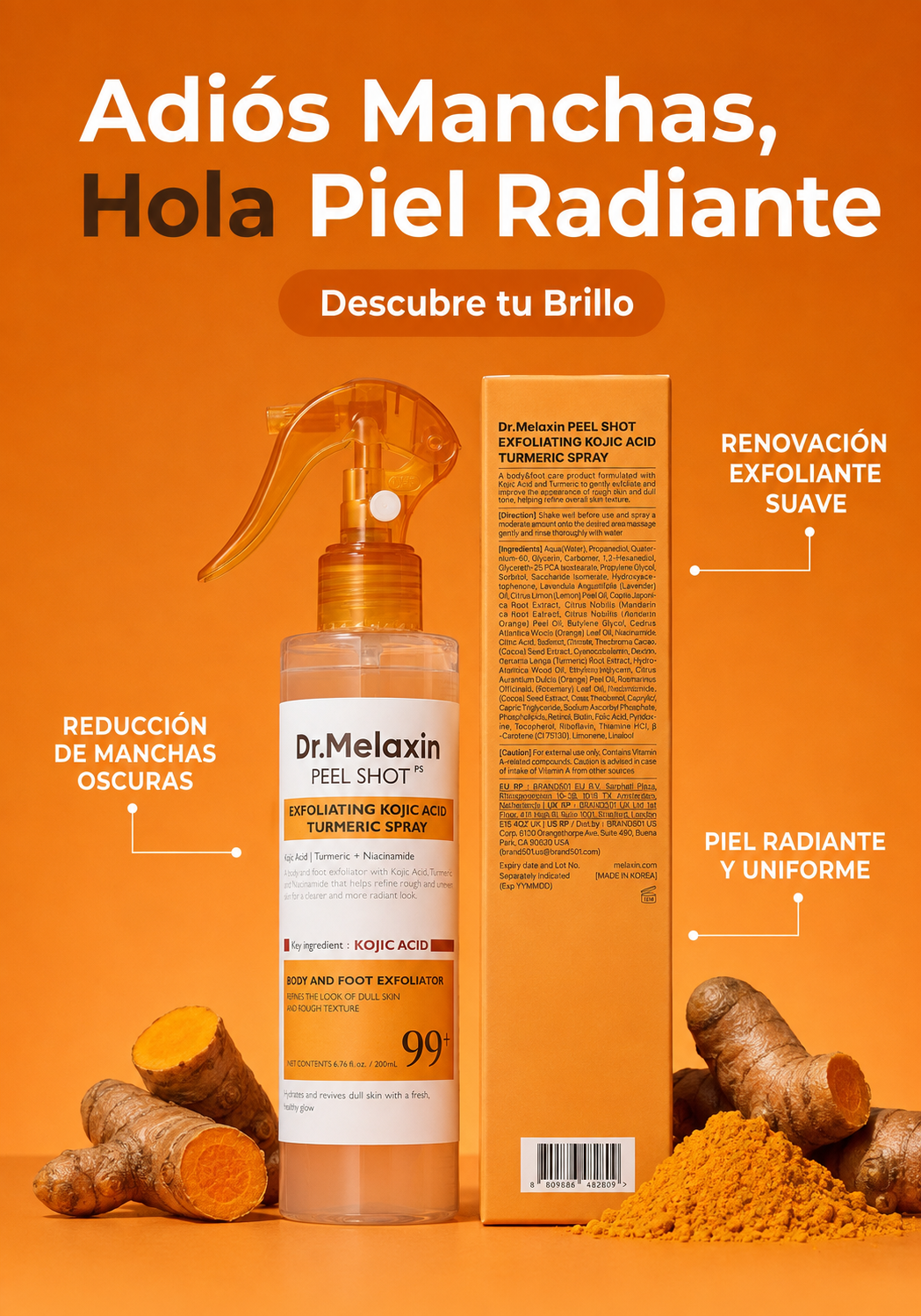 Peel Shot Kojic Acid Turmeric Serum – Sérum Exfoliante Iluminador con Ácido Kójico, Cúrcuma y AHA+BHA (80 ml)