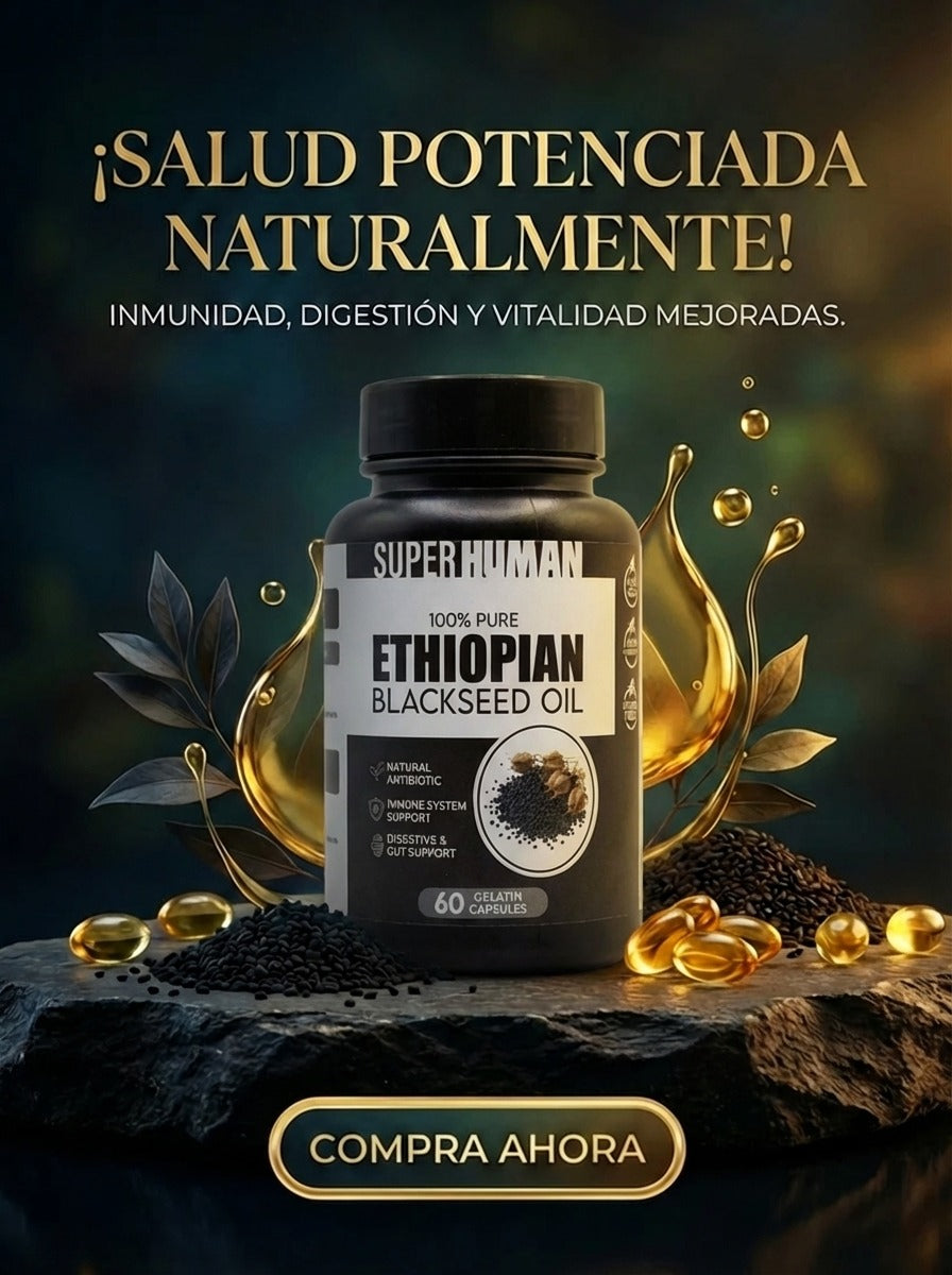 SUPER HUMAN Ethiopian Black Seed Oil – Aceite de Semilla Negra Etíope Alta Potencia (60 Gelatin Capsules)