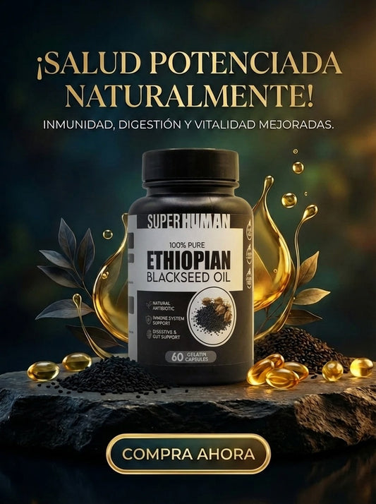 SUPER HUMAN Ethiopian Black Seed Oil – Aceite de Semilla Negra Etíope Alta Potencia (60 Gelatin Capsules)
