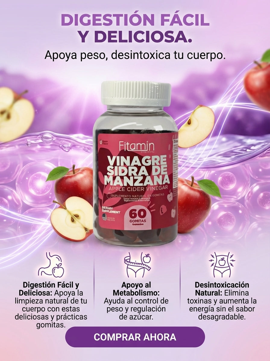 Gomitas de Vinagre de Manzana: Quema Grasa Acelera Metabolismo y Controla Apetito (60 Gomitas)