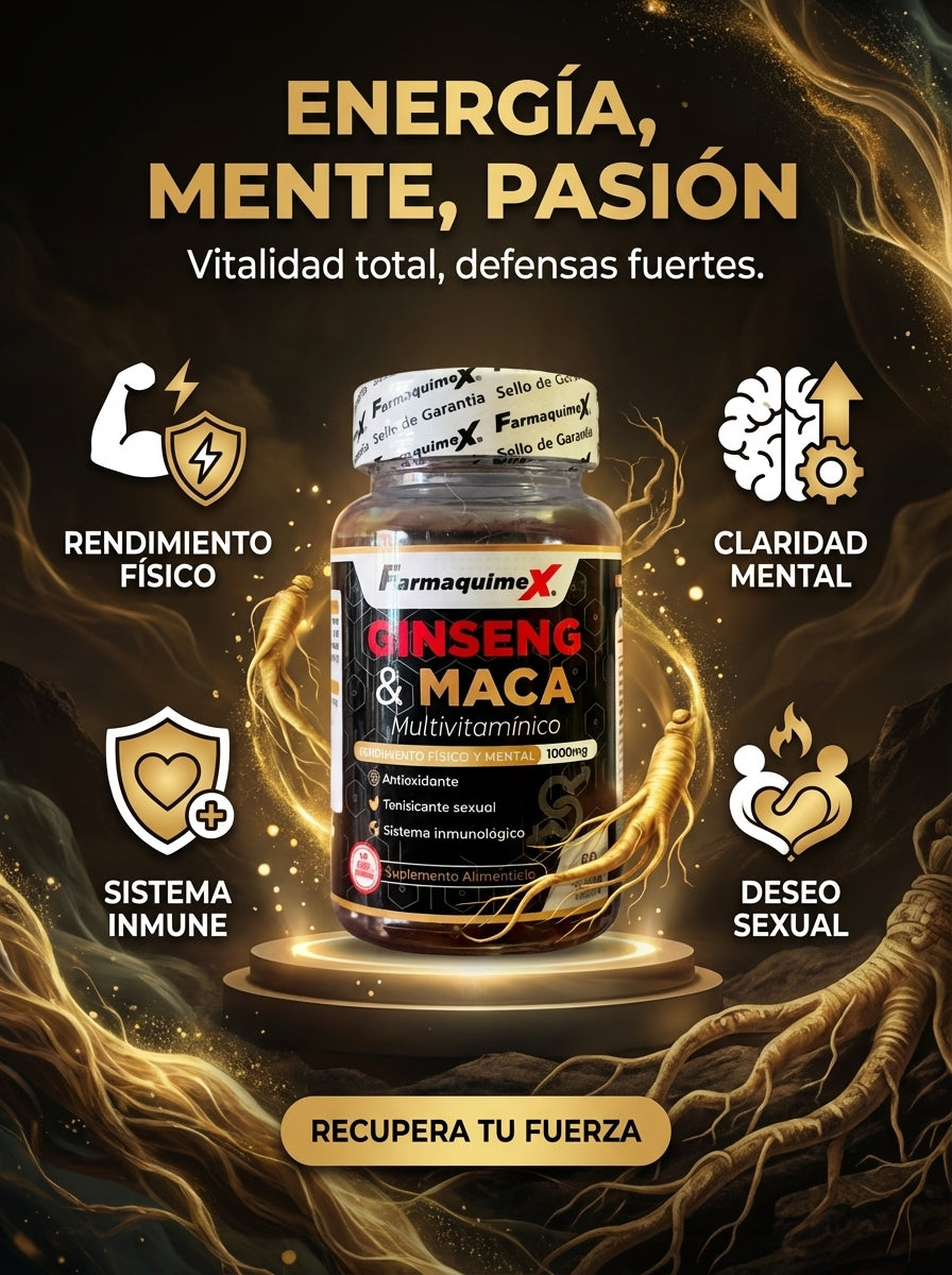 Multivitaminico de Ginseng y Maca: Energía Explosiva, Concentración y Vitalidad Diaria (60 cápsulas)