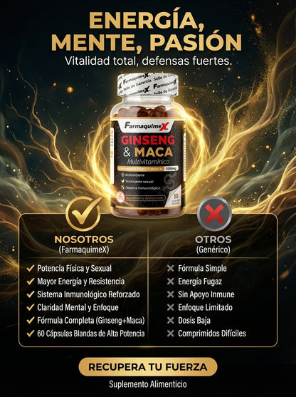 Multivitaminico de Ginseng y Maca: Energía Explosiva, Concentración y Vitalidad Diaria (60 cápsulas)