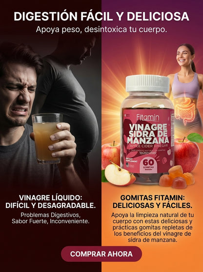 Gomitas de Vinagre de Manzana: Quema Grasa Acelera Metabolismo y Controla Apetito (60 Gomitas)