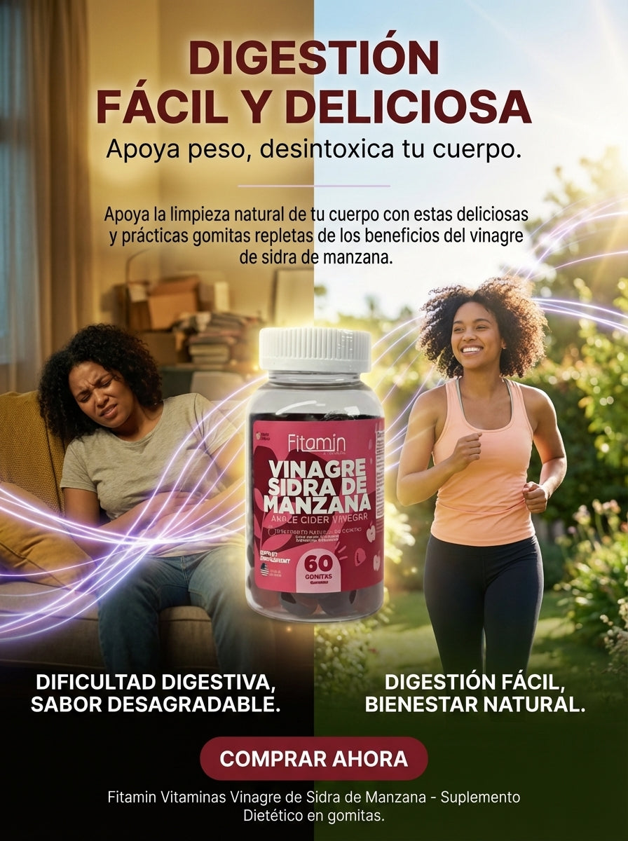 Gomitas de Vinagre de Manzana: Quema Grasa Acelera Metabolismo y Controla Apetito (60 Gomitas)