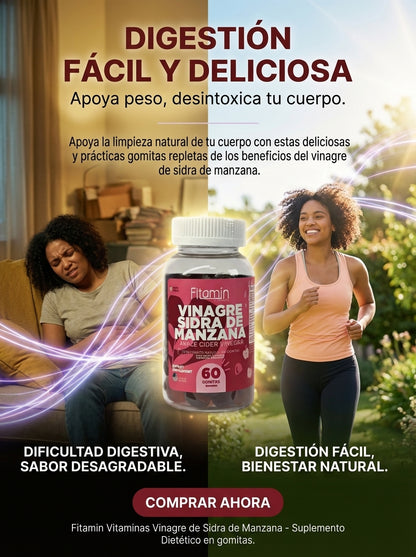 Gomitas de Vinagre de Manzana: Quema Grasa Acelera Metabolismo y Controla Apetito (60 Gomitas)