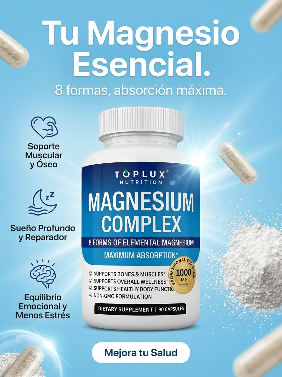 Magnesium Complex – Fórmula de Absorción Máxima para Huesos Músculos y Sueño Reparador (60 Cápsulas)