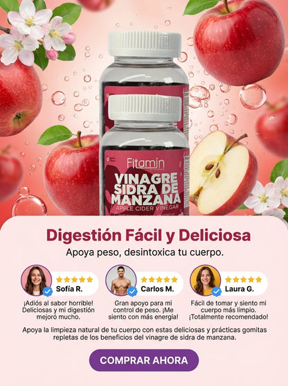 Gomitas de Vinagre de Manzana: Quema Grasa Acelera Metabolismo y Controla Apetito (60 Gomitas)