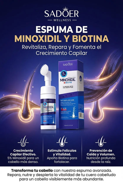 SADOER Minoxidil 5% y Biotina Espuma. Crecimiento Capilar, Densidad y Nutrición Profunda.