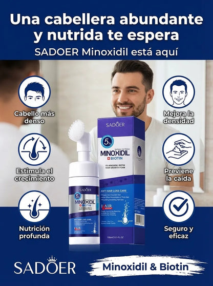 SADOER Minoxidil 5% y Biotina Espuma. Crecimiento Capilar, Densidad y Nutrición Profunda.
