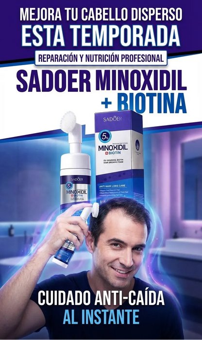 SADOER Minoxidil 5% y Biotina Espuma. Crecimiento Capilar, Densidad y Nutrición Profunda.