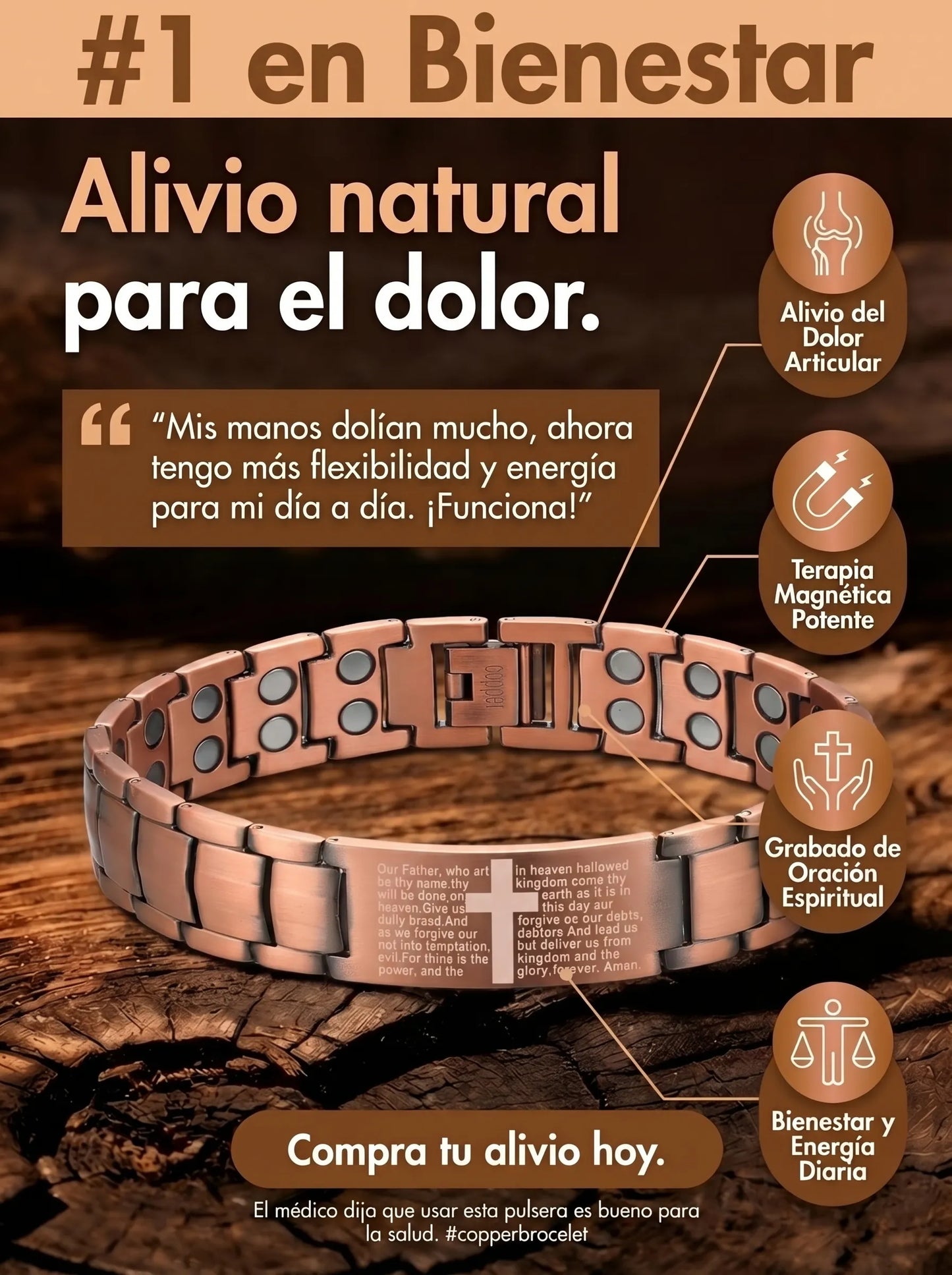Crucis+ Pulsera Magnética de Cobre de Alivio y Bienestar Espiritual