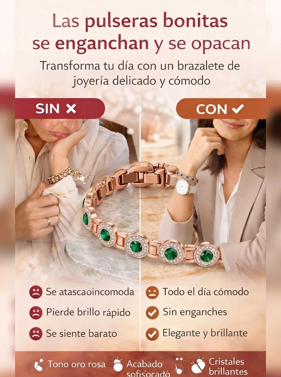 Pulsera Magnética de Cobre Con Cristales Verdes