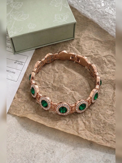 Pulsera Magnética de Cobre Con Cristales Verdes