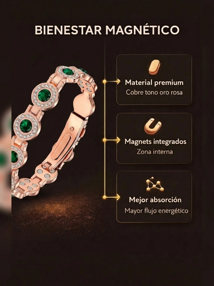Pulsera Magnética de Cobre Con Cristales Verdes