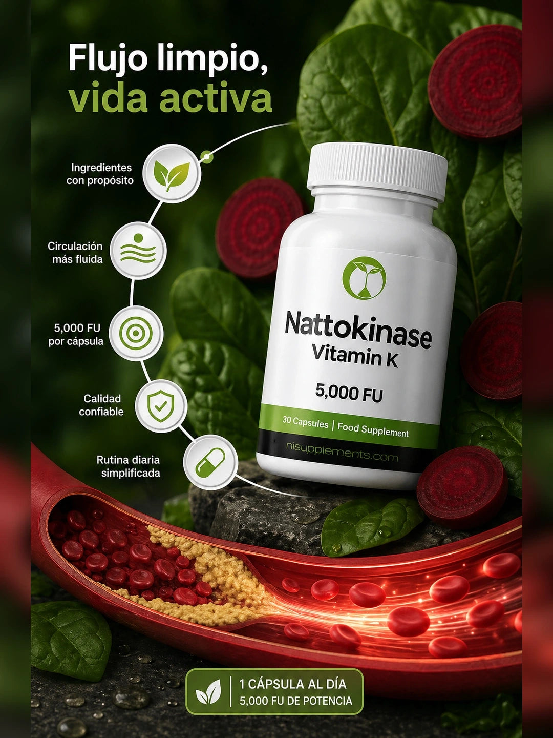 Nattokinase - Mejora de Circulación Arterial (90 cápsulas)