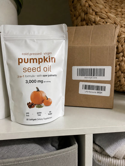 PUMPKIN SEED OIL + SAW PALMETTO – Suplemento de Aceite de Semilla de Calabaza Prensado en Frío con Saw Palmetto para Apoyo Prostático y Urinario (90 cápsulas blandas)